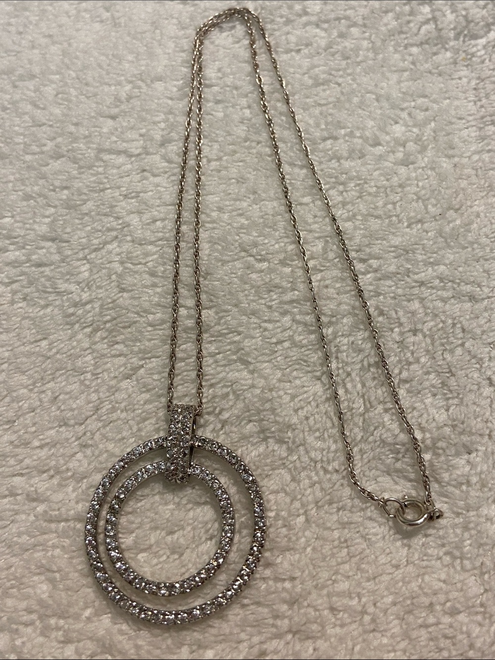 Sterling Silver 925 Double Circle cz  Pendant Necklace - Unbranded